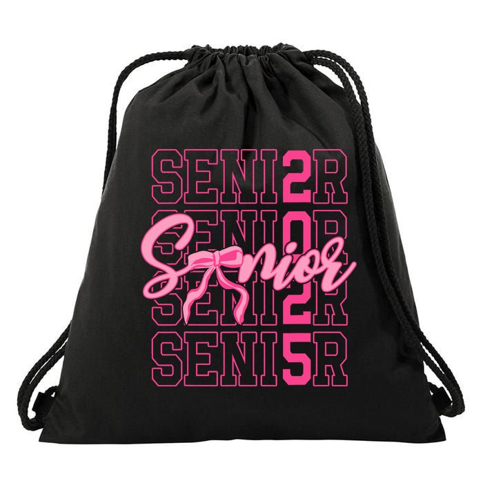 Senior 2025 Coquette Bow Class Of 2025 Back To School Drawstring Bag