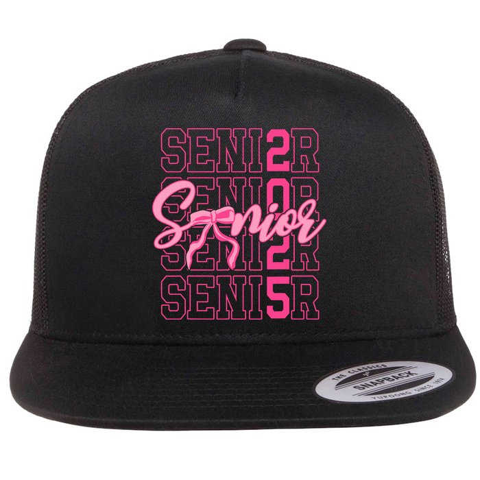 Senior 2025 Coquette Bow Class Of 2025 Back To School Flat Bill Trucker Hat