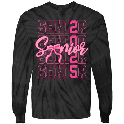 Senior 2025 Coquette Bow Class Of 2025 Back To School Tie-Dye Long Sleeve Shirt