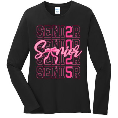Senior 2025 Coquette Bow Class Of 2025 Back To School Ladies Long Sleeve Shirt