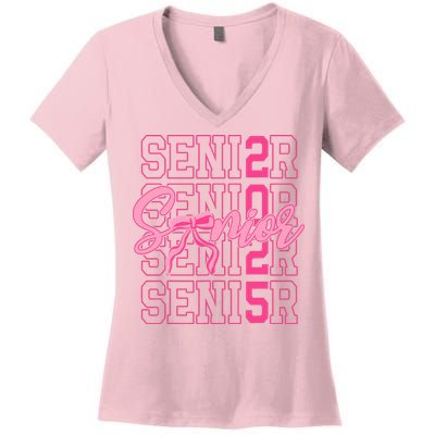 Senior 2025 Coquette Bow Class Of 2025 Back To School Women's V-Neck T-Shirt