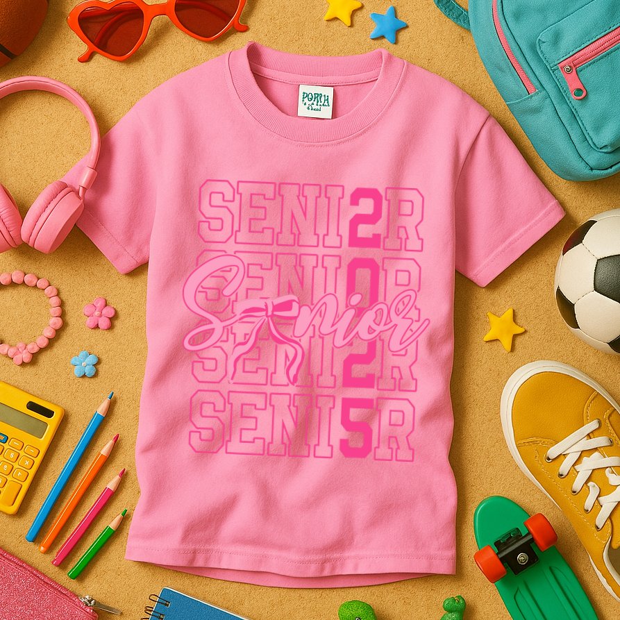 Senior 2025 Coquette Bow Class Of 2025 Back To School Kids T-Shirt