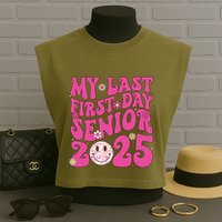 Senior 2025 Class Groovy Garment-Dyed Women's Muscle Tee