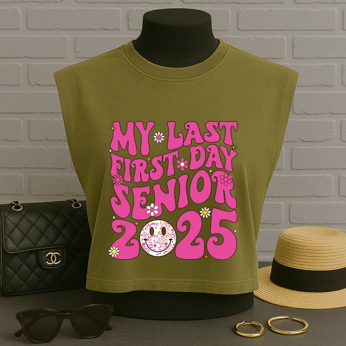 Senior 2025 Class Groovy Garment-Dyed Women's Muscle Tee