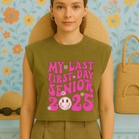 Senior 2025 Class Groovy Garment-Dyed Women's Muscle Tee