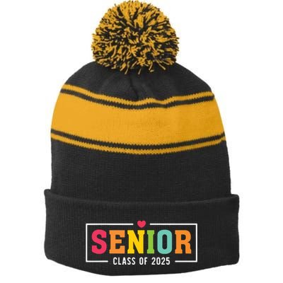 Senior 2025 Class Of 2025 For College High School Senior Stripe Pom Pom Beanie