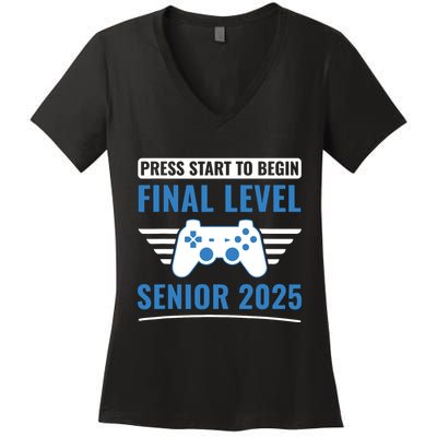 Senior 2025 Class Of 2025 Gamer Video Games Women's V-Neck T-Shirt