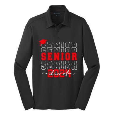 Senior 24 Class of 2024 Back to School Graduation 2024 Silk Touch Performance Long Sleeve Polo