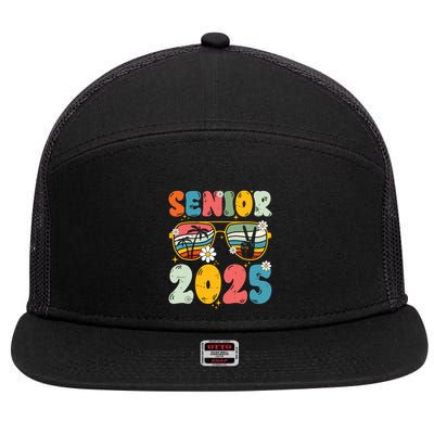 Senior 2025 Class Of 2025 Seniors Graduation Retro Groovy 7 Panel Mesh Trucker Snapback Hat