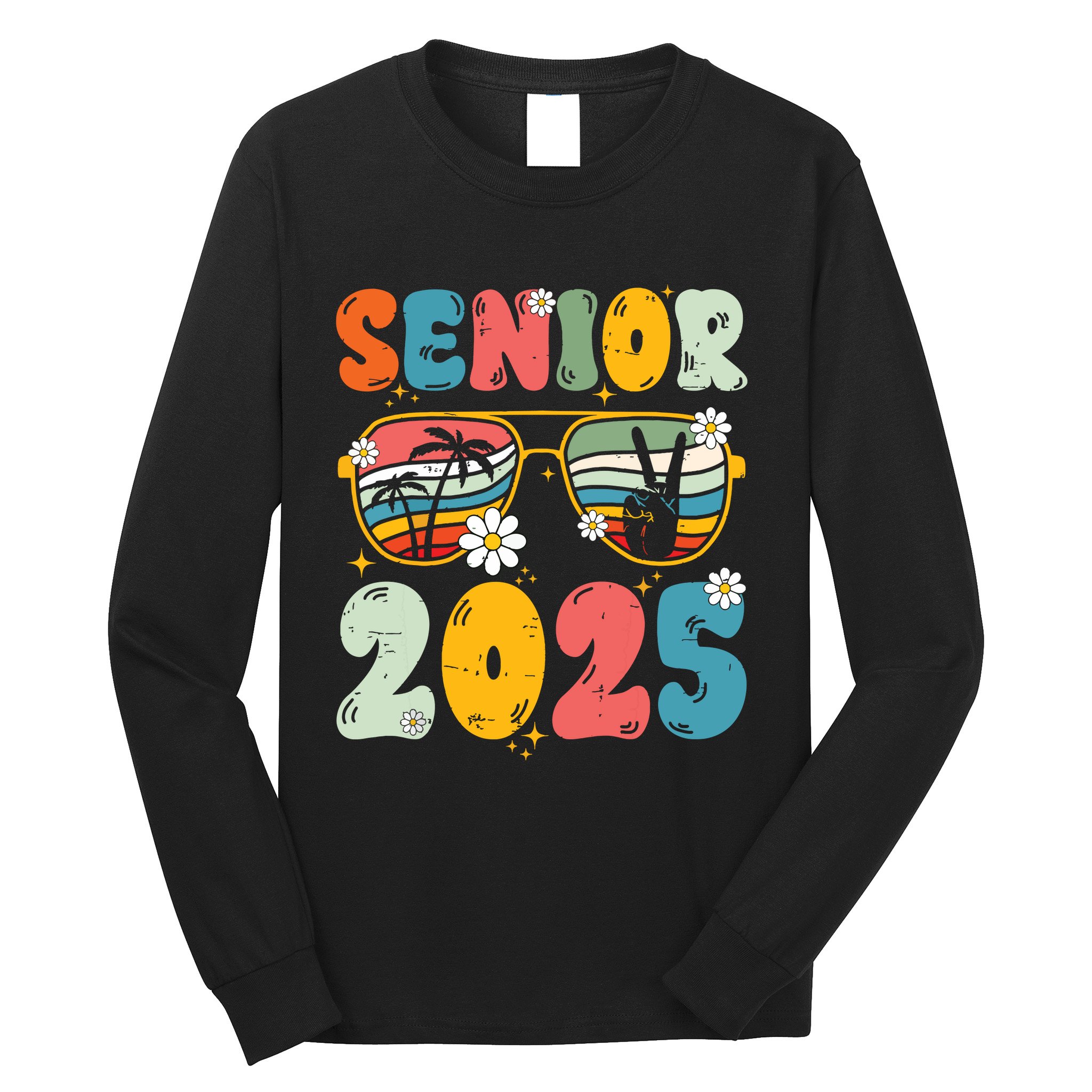 Senior 2025 Class Of 2025 Seniors Graduation Retro Groovy Long Sleeve Shirt