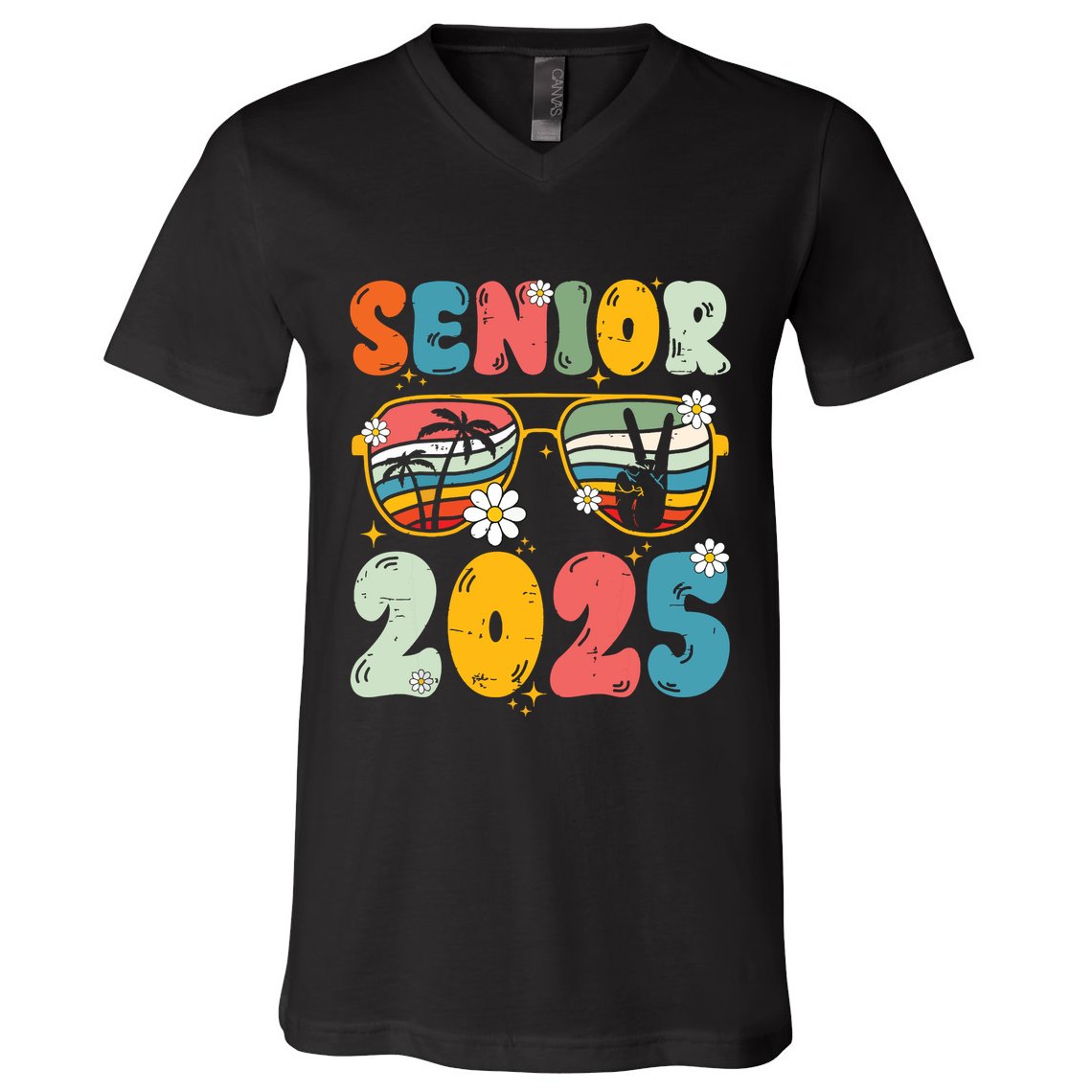 Senior 2025 Class Of 2025 Seniors Graduation Retro Groovy V-Neck T-Shirt