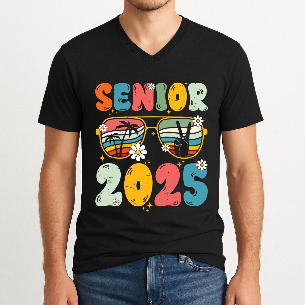 Senior 2025 Class Of 2025 Seniors Graduation Retro Groovy V-Neck T-Shirt