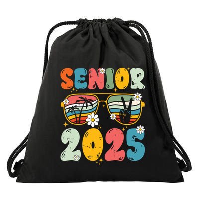 Senior 2025 Class Of 2025 Seniors Graduation Retro Groovy Drawstring Bag