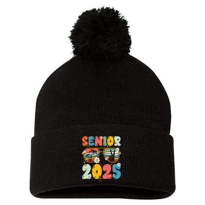 Senior 2025 Class Of 2025 Seniors Graduation Retro Groovy Pom Pom 12in Knit Beanie