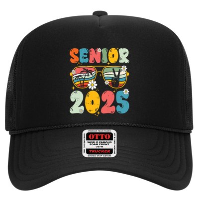 Senior 2025 Class Of 2025 Seniors Graduation Retro Groovy Trucker Hat