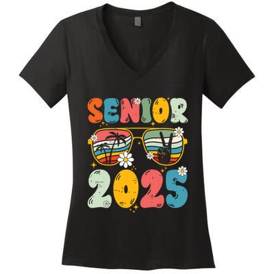 Senior 2025 Class Of 2025 Seniors Graduation Retro Groovy Women's V-Neck T-Shirt