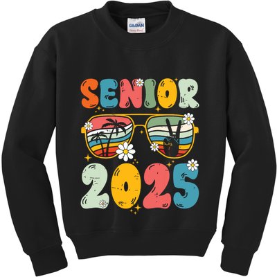 Senior 2025 Class Of 2025 Seniors Graduation Retro Groovy Kids Sweatshirt