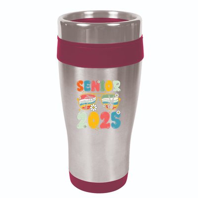Senior 2025 Class Of 2025 Seniors Graduation Retro Groovy 16oz Travel Tumbler