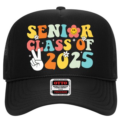 Senior 2025 Class Of 2025 Seniors Graduation Retro Groovy Trucker Hat