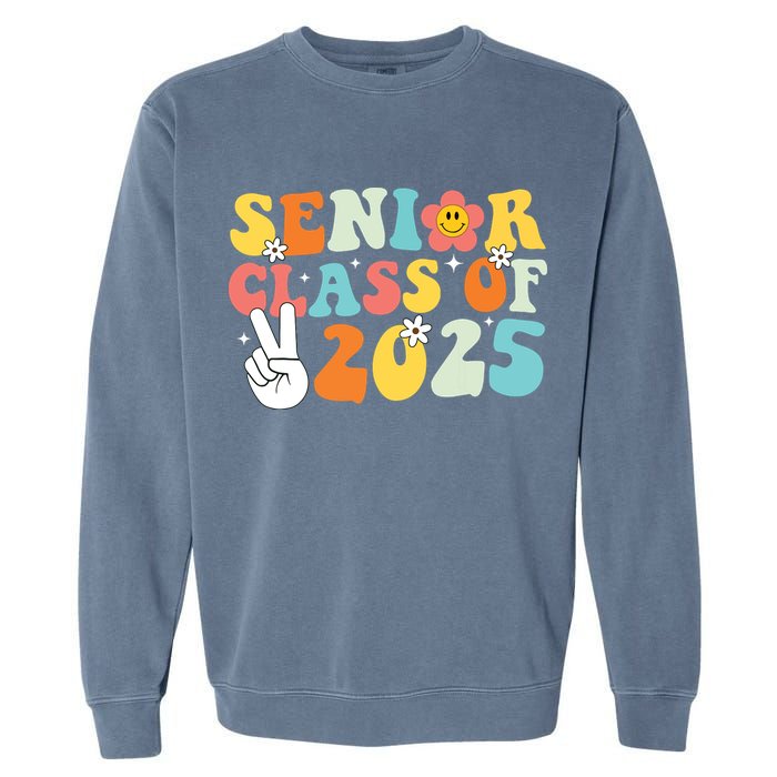 Senior 2025 Class Of 2025 Seniors Graduation Retro Groovy Garment-Dyed Sweatshirt