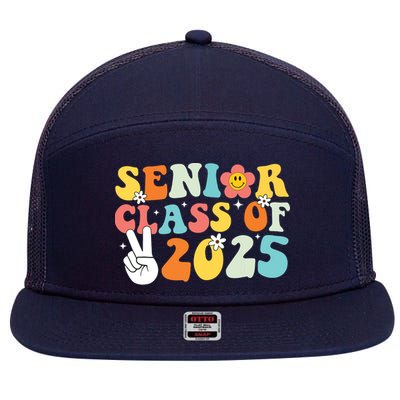 Senior 2025 Class Of 2025 Seniors Graduation Retro Groovy 7 Panel Mesh Trucker Snapback Hat