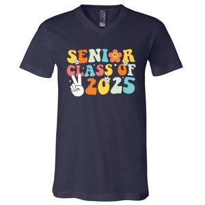 Senior 2025 Class Of 2025 Seniors Graduation Retro Groovy V-Neck T-Shirt