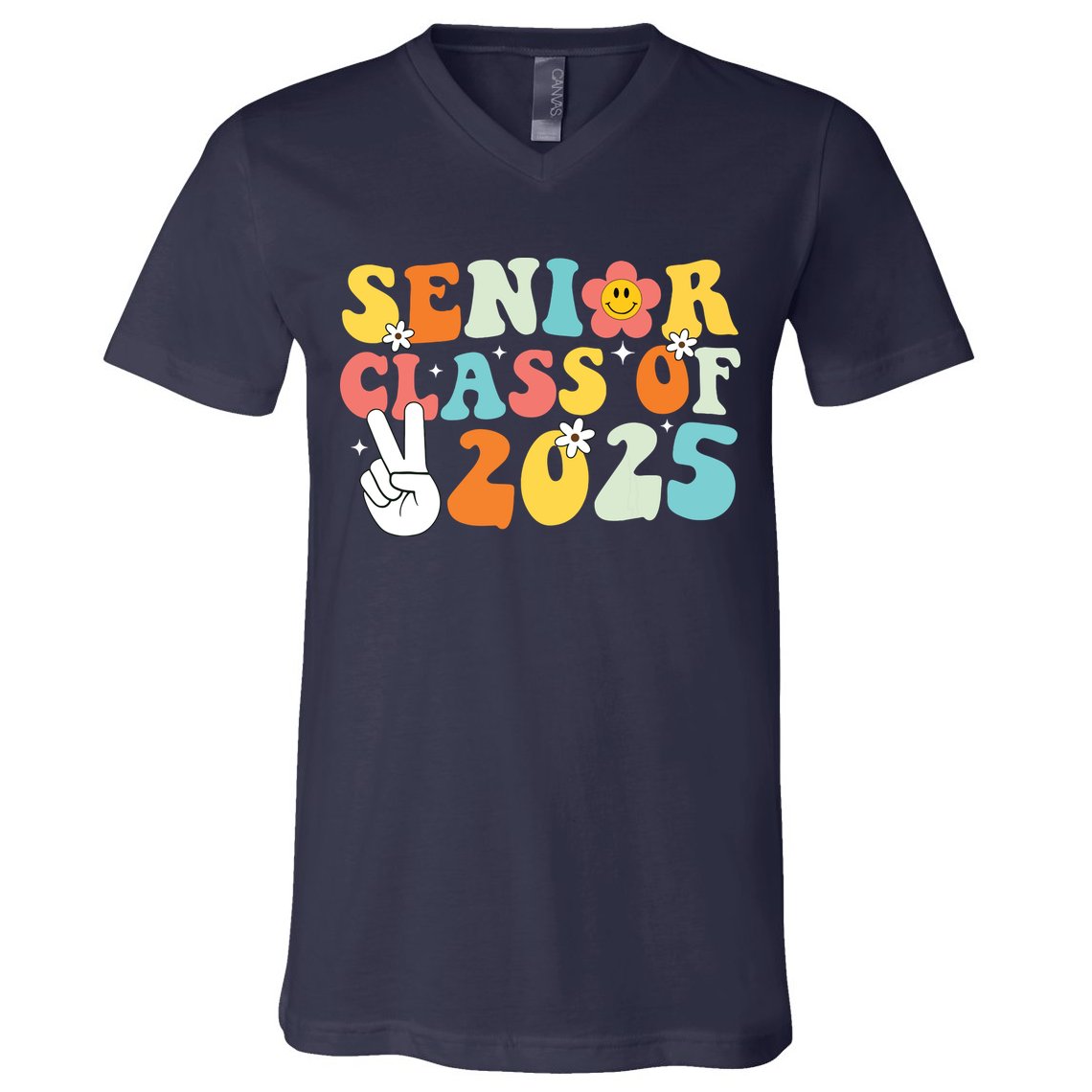 Senior 2025 Class Of 2025 Seniors Graduation Retro Groovy V-Neck T-Shirt