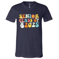 Senior 2025 Class Of 2025 Seniors Graduation Retro Groovy V-Neck T-Shirt