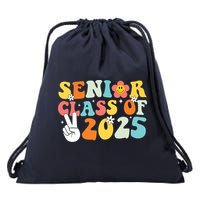 Senior 2025 Class Of 2025 Seniors Graduation Retro Groovy Drawstring Bag