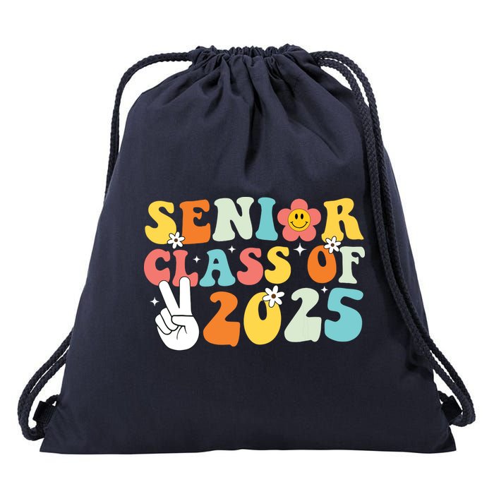 Senior 2025 Class Of 2025 Seniors Graduation Retro Groovy Drawstring Bag
