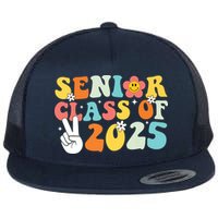 Senior 2025 Class Of 2025 Seniors Graduation Retro Groovy Flat Bill Trucker Hat