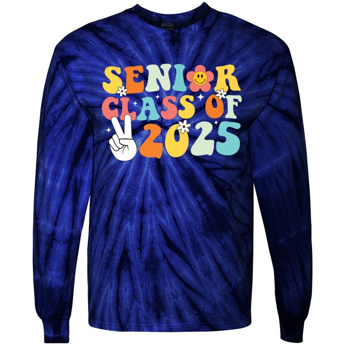 Senior 2025 Class Of 2025 Seniors Graduation Retro Groovy Tie-Dye Long Sleeve Shirt