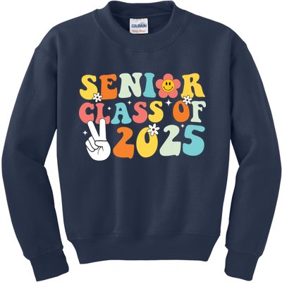 Senior 2025 Class Of 2025 Seniors Graduation Retro Groovy Kids Sweatshirt