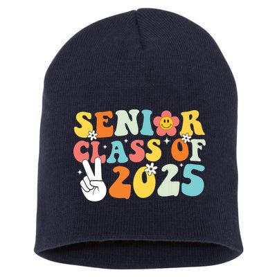 Senior 2025 Class Of 2025 Seniors Graduation Retro Groovy Short Acrylic Beanie