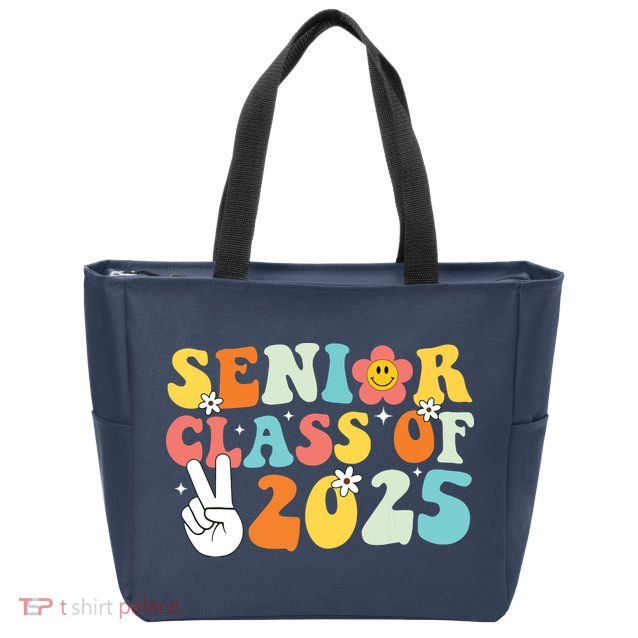 Senior 2025 Class Of 2025 Seniors Graduation Retro Groovy Zip Tote Bag