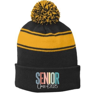 Senior 2025 Class Of 2025 Stripe Pom Pom Beanie