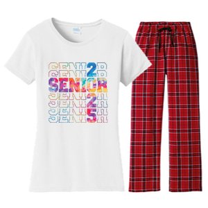 Senior 2025 Class Of 2025 Tie Dye Senior 25 Graduation Women's Flannel Pajama Set