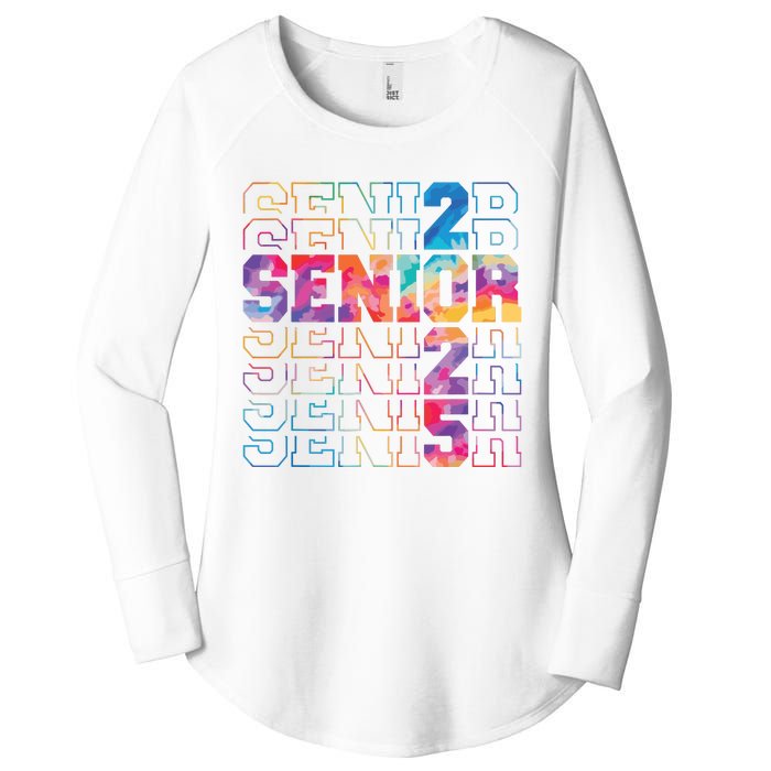 Senior 2025 Class Of 2025 Tie Dye Senior 25 Graduation Women's Perfect Tri Tunic Long Sleeve Shirt