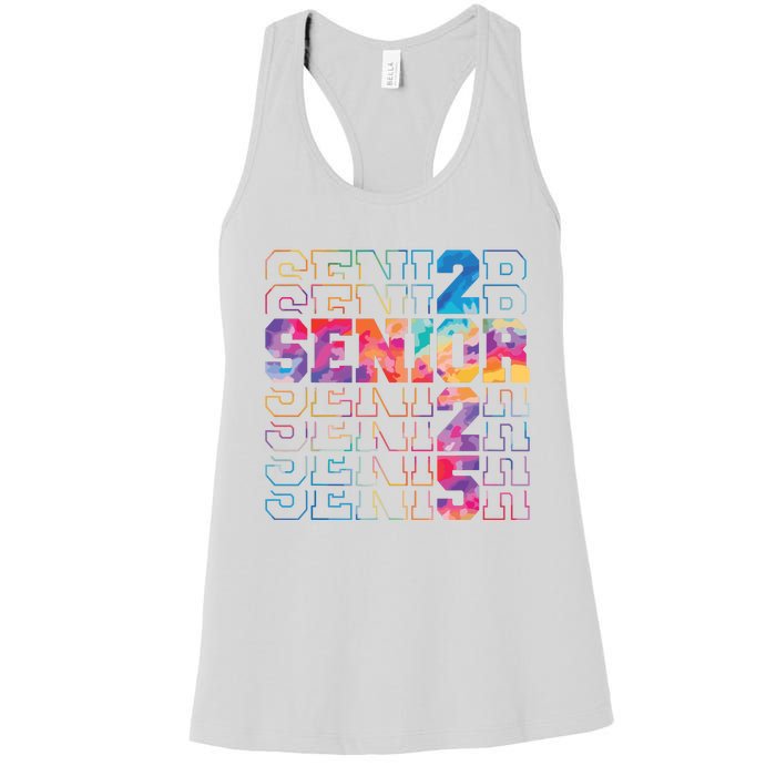 Senior 2025 Class Of 2025 Tie Dye Senior 25 Graduation Women's Racerback Tank