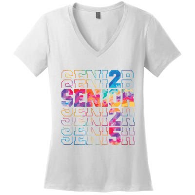 Senior 2025 Class Of 2025 Tie Dye Senior 25 Graduation Women's V-Neck T-Shirt
