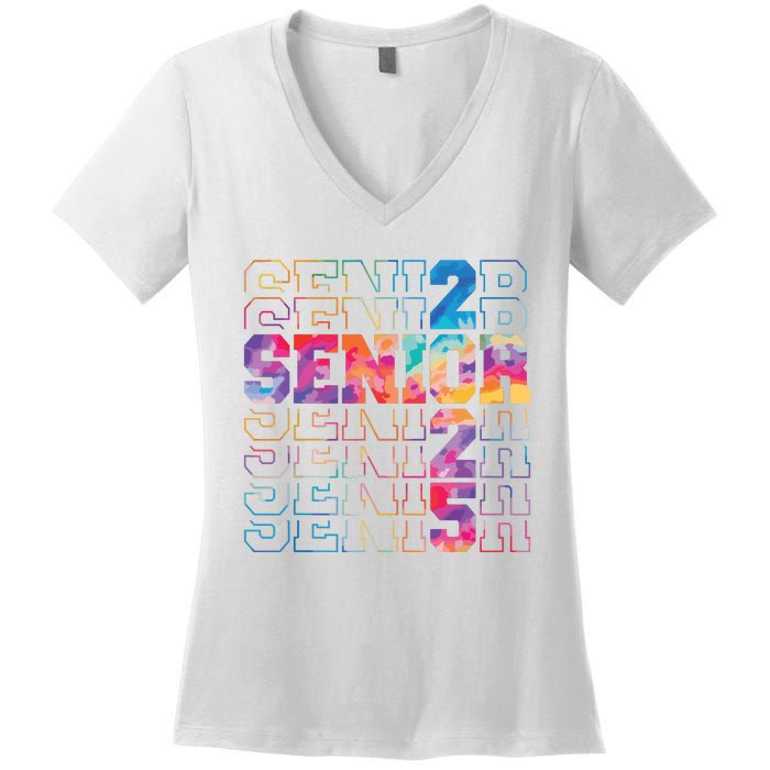 Senior 2025 Class Of 2025 Tie Dye Senior 25 Graduation Women's V-Neck T-Shirt