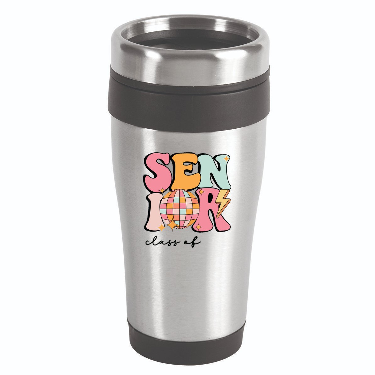 Senior 2025 Disco Ball Cute Retro Groovy Girl 16oz Travel Tumbler