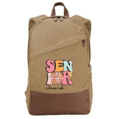 Senior 2025 Disco Ball Cute Retro Groovy Girl Cotton Canvas Backpack