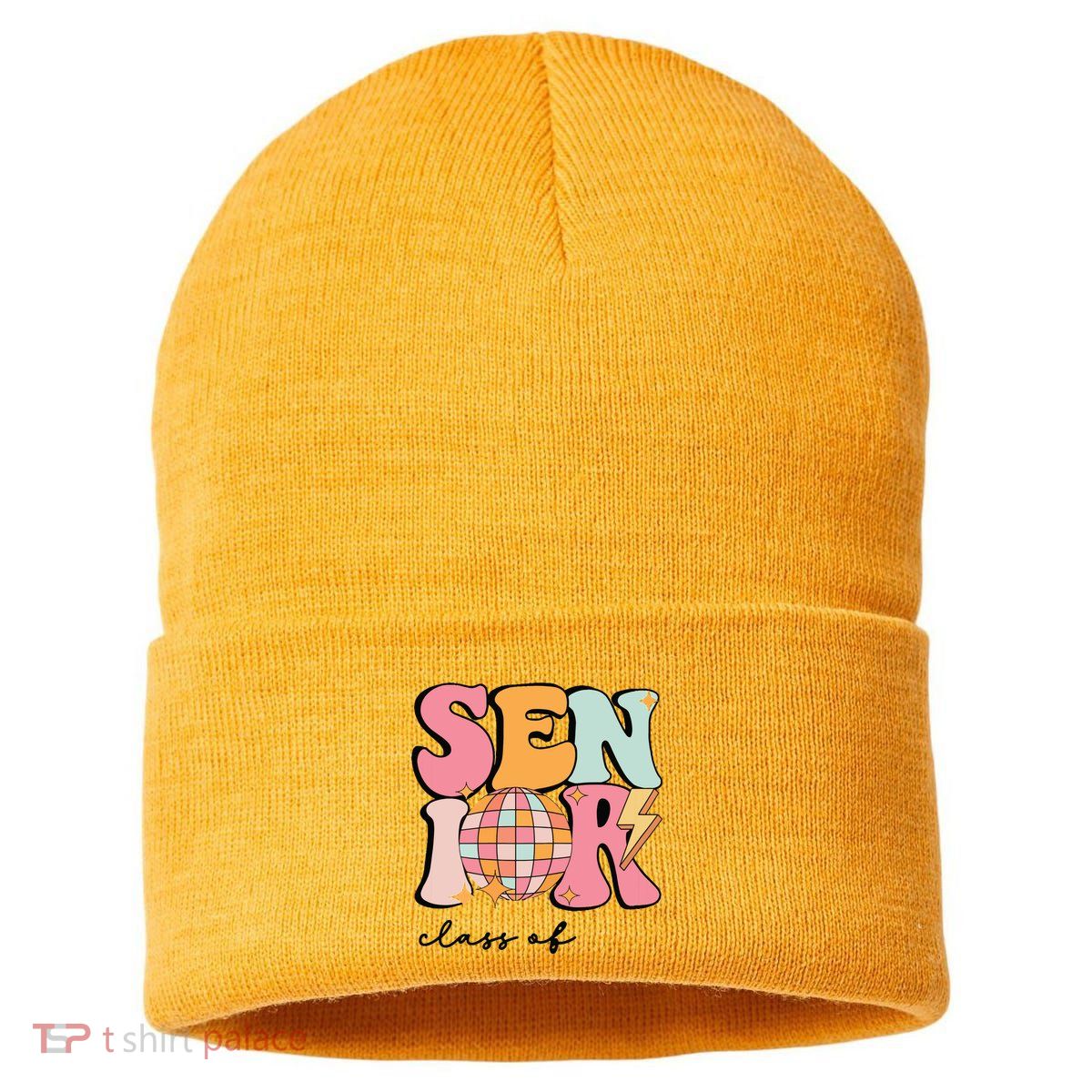 Senior 2025 Disco Ball Cute Retro Groovy Girl Sustainable Knit Beanie