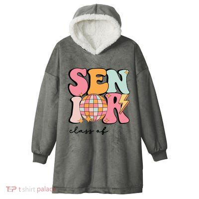 Senior 2025 Disco Ball Cute Retro Groovy Girl Hooded Wearable Blanket