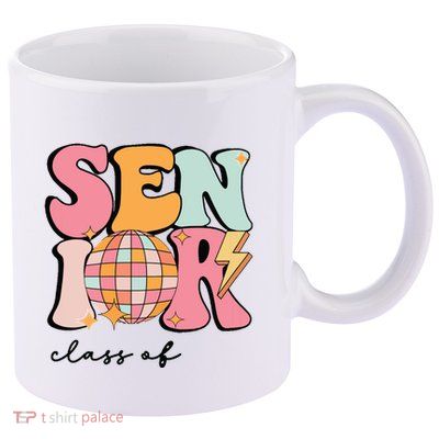 Senior 2025 Disco Ball Cute Retro Groovy Girl 11oz C Handle Ceramic Mug