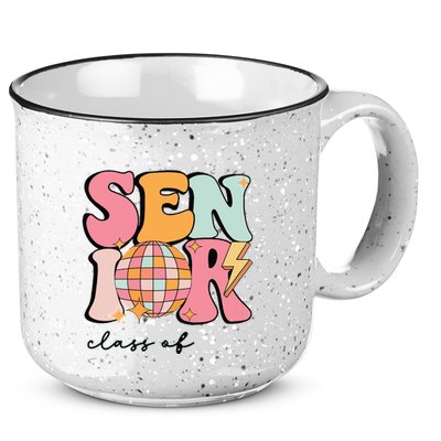 Senior 2025 Disco Ball Cute Retro Groovy Girl 15oz Campfire Ceramic Mug