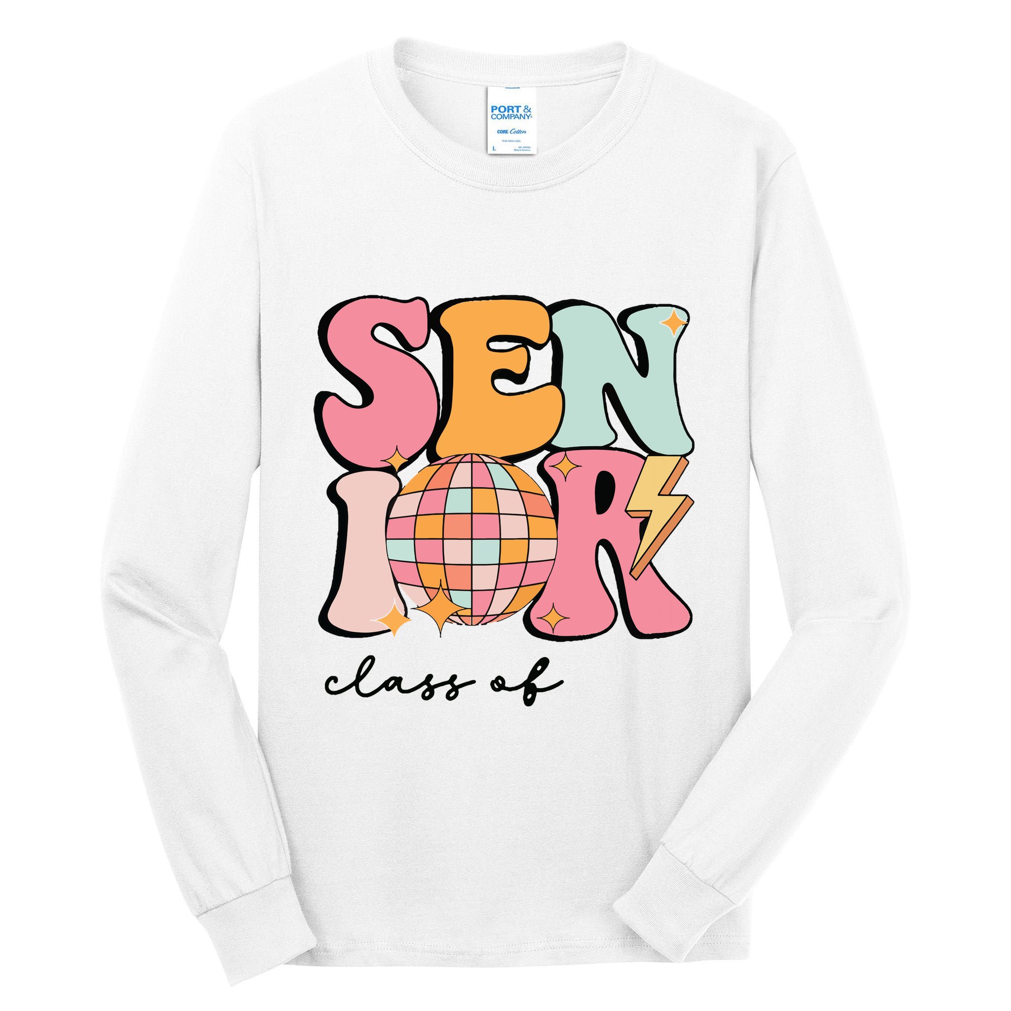 Senior 2025 Disco Ball Cute Retro Groovy Girl Tall Long Sleeve T-Shirt