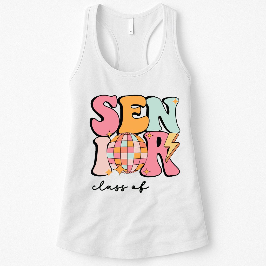 Senior 2025 Disco Ball Cute Retro Groovy Girl Womens Tank Top