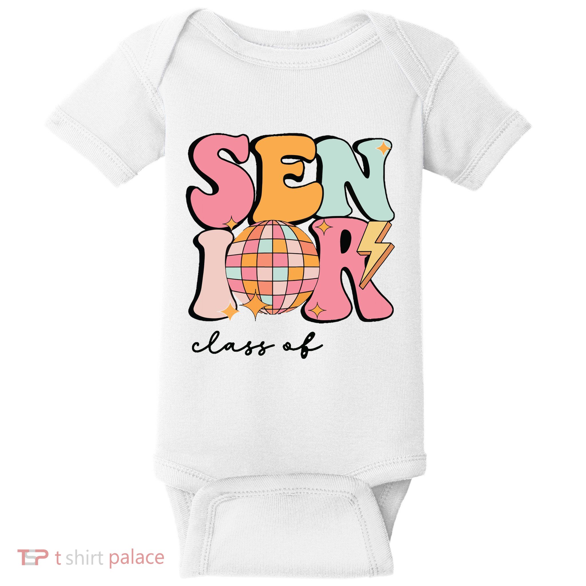 Senior 2025 Disco Ball Cute Retro Groovy Girl Baby Bodysuit